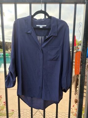 Diane von Furstenberg Navy Button-Front Silk Blouse